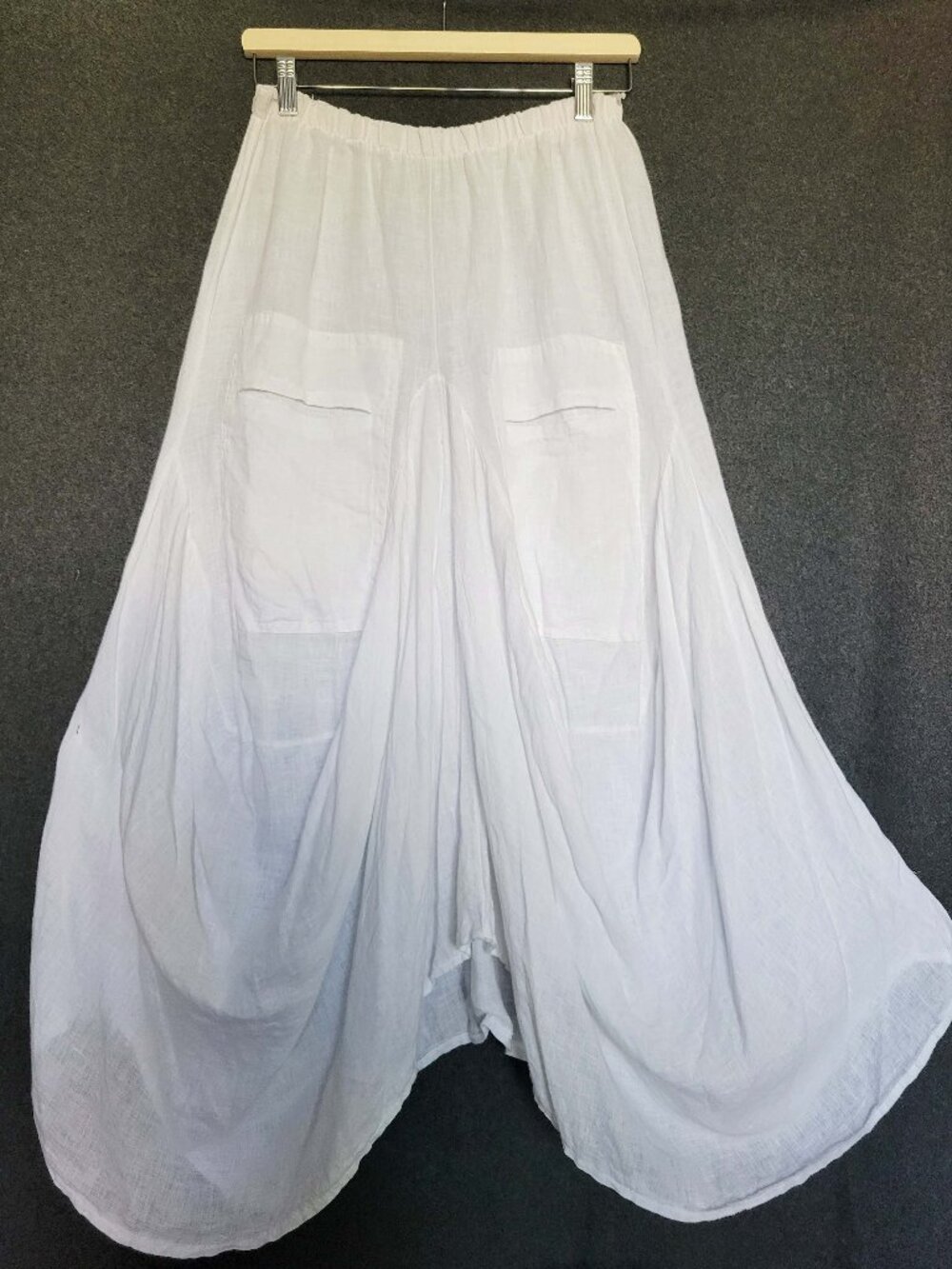 Puro Lino White Italian Linen  Maxi Skirt Harem Lagenlook Pockets